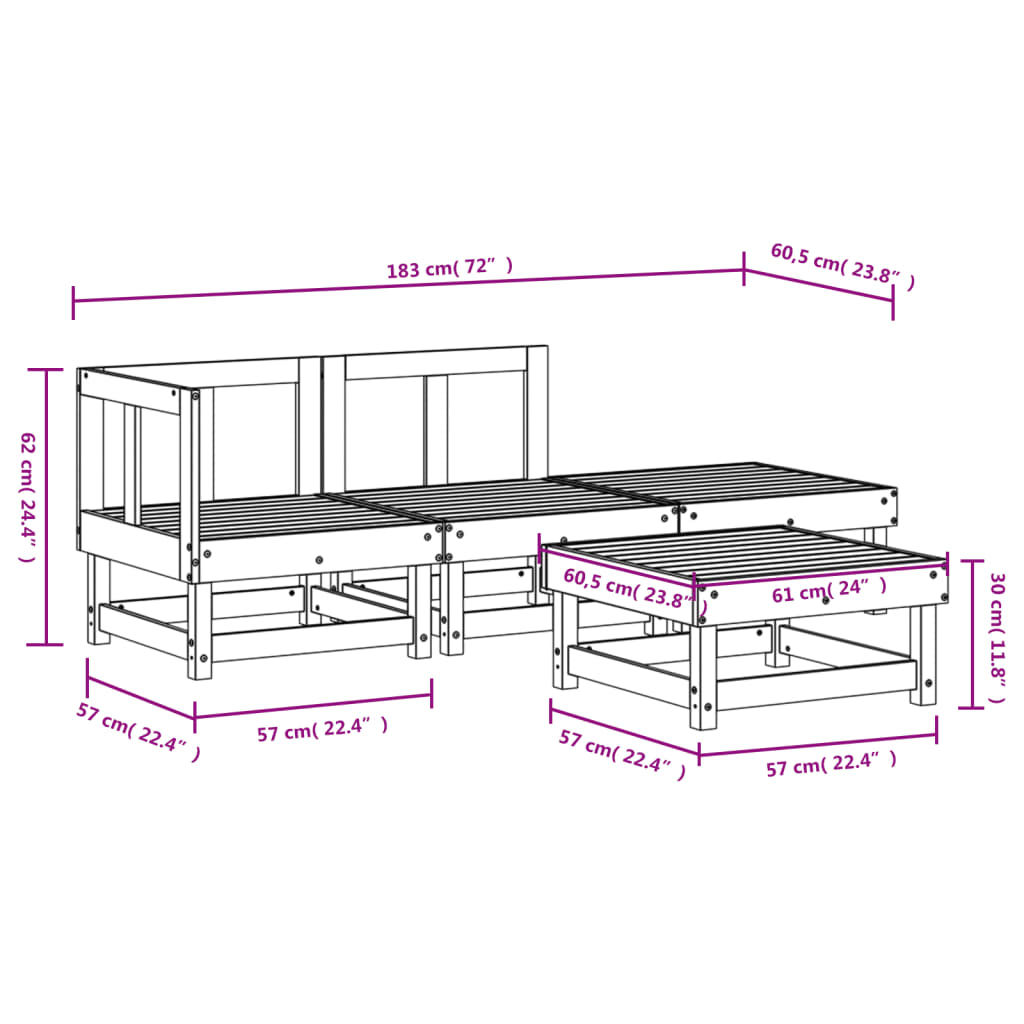4-Tlg. Garten-Lounge-Set Massivholz Kiefer