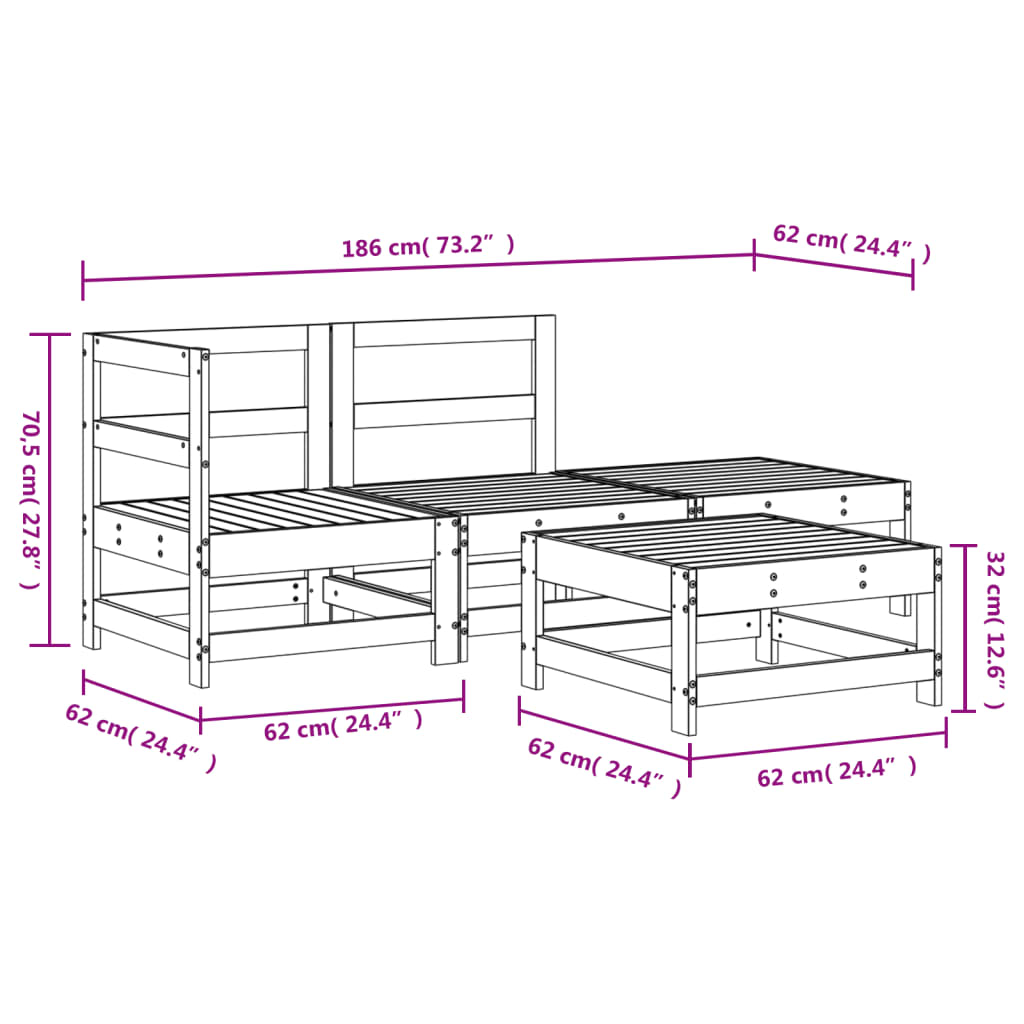 4-Tlg. Garten-Lounge-Set Massivholz Douglasie