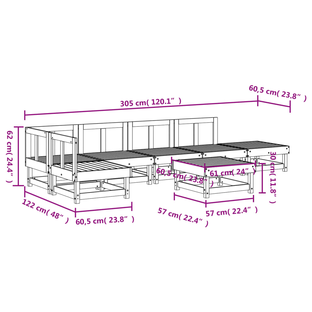 7-Tlg. Garten-Lounge-Set Kiefernholz Imprägniert