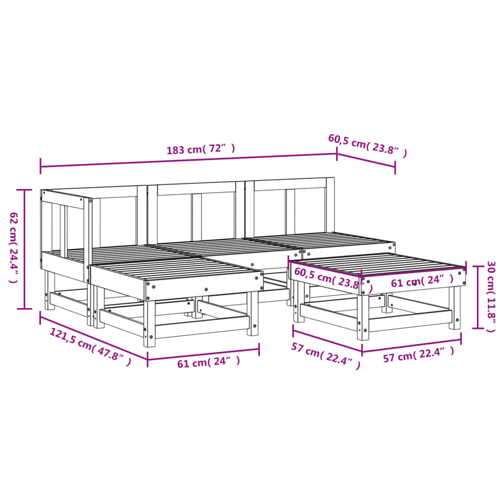 5-Tlg. Garten-Lounge-Set Massivholz Kiefer