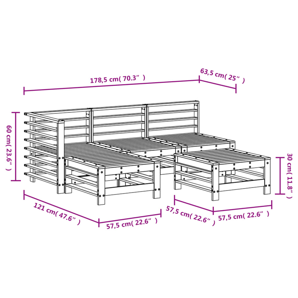 5-Tlg. Garten-Lounge-Set Massivholz Douglasie
