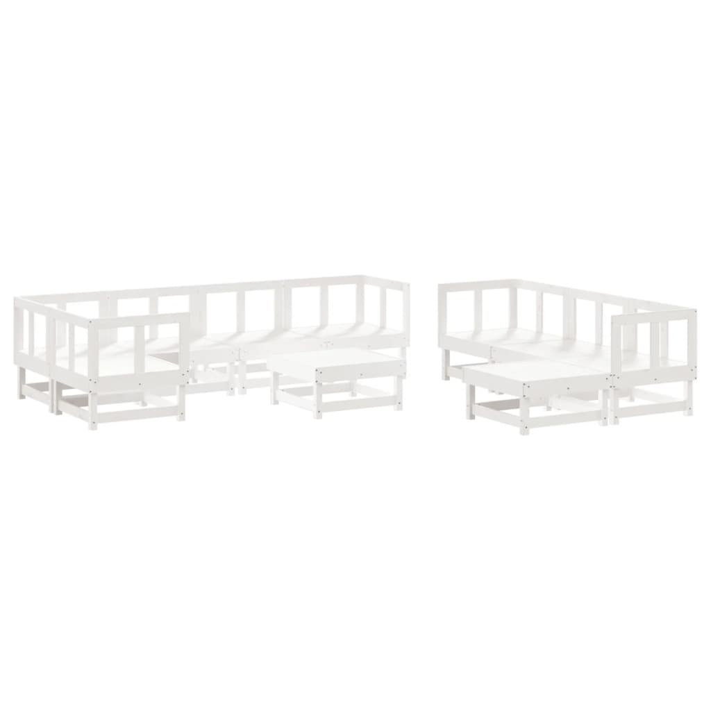 10-Tlg. Garten-Lounge-Set Weiß Massivholz Kiefer