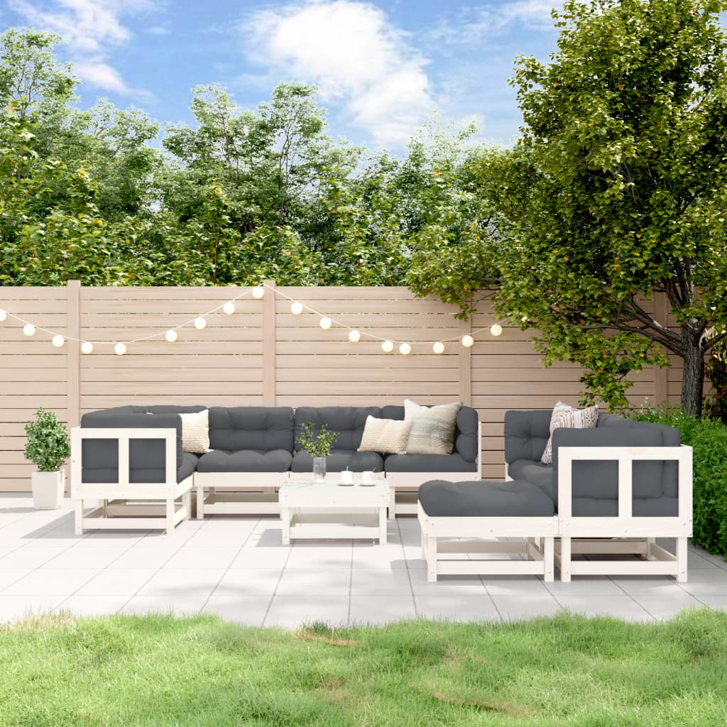10-Tlg. Garten-Lounge-Set Weiß Massivholz Kiefer