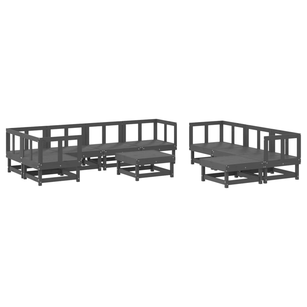 10-Tlg. Garten-Lounge-Set Grau Massivholz Kiefer