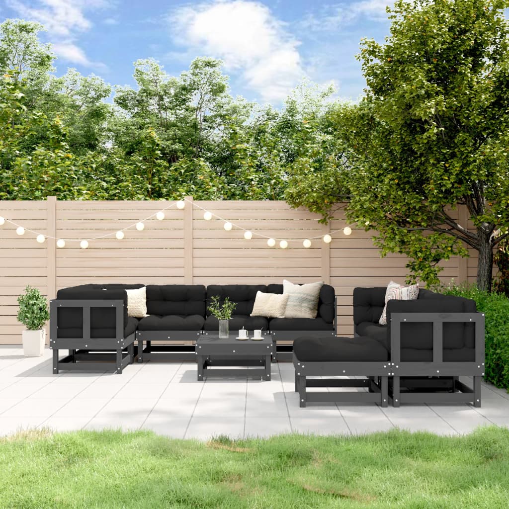 10-Tlg. Garten-Lounge-Set Grau Massivholz Kiefer
