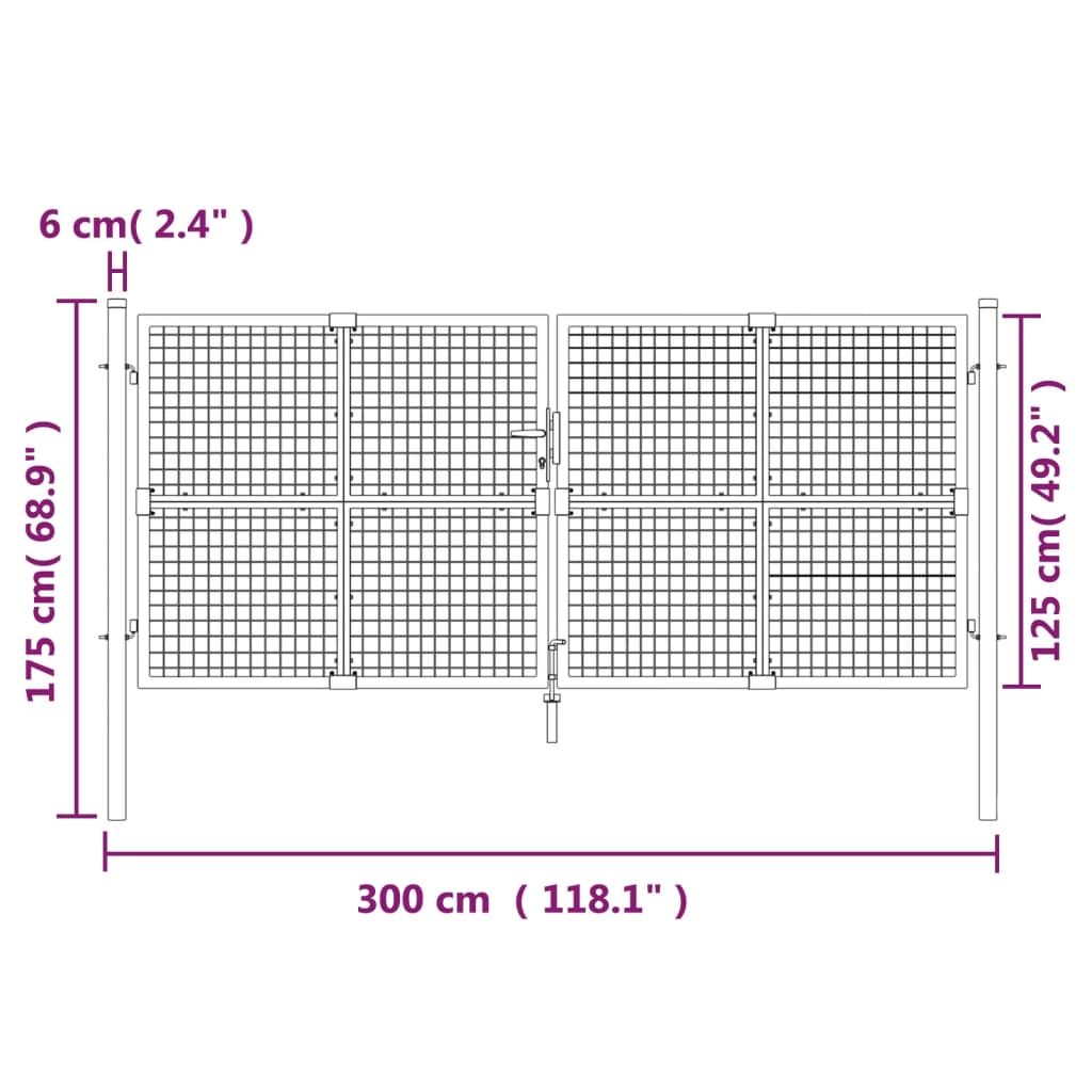 Maschen-Gartentor 300X125 Cm Verzinkter Stahl