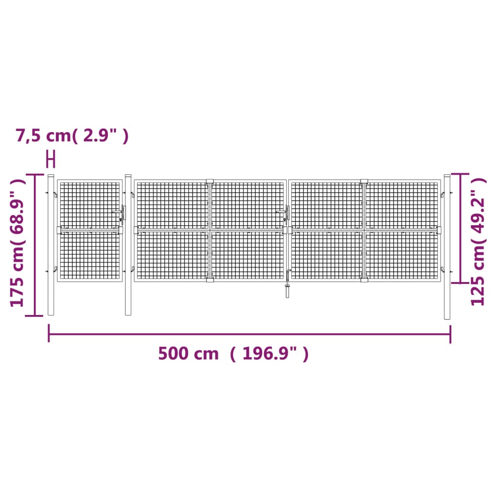 Maschen-Gartentor 500X125 Cm Verzinkter Stahl