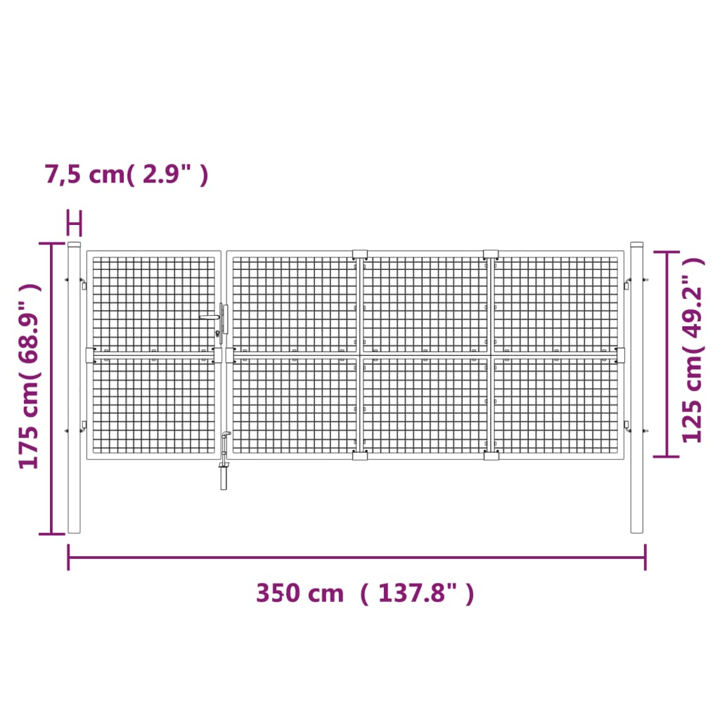 Maschen-Gartentor 350X125 Cm Verzinkter Stahl