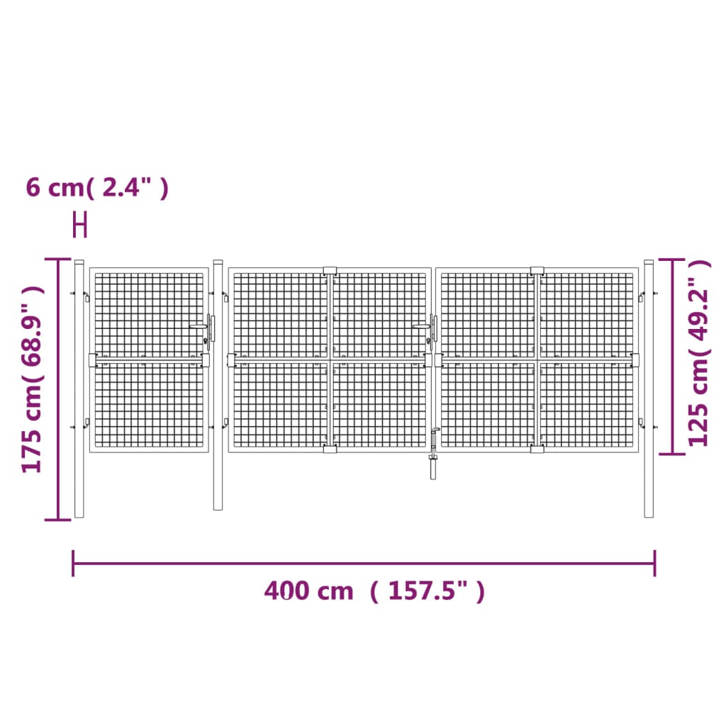 Maschen-Gartentor 400X125 Cm Verzinkter Stahl