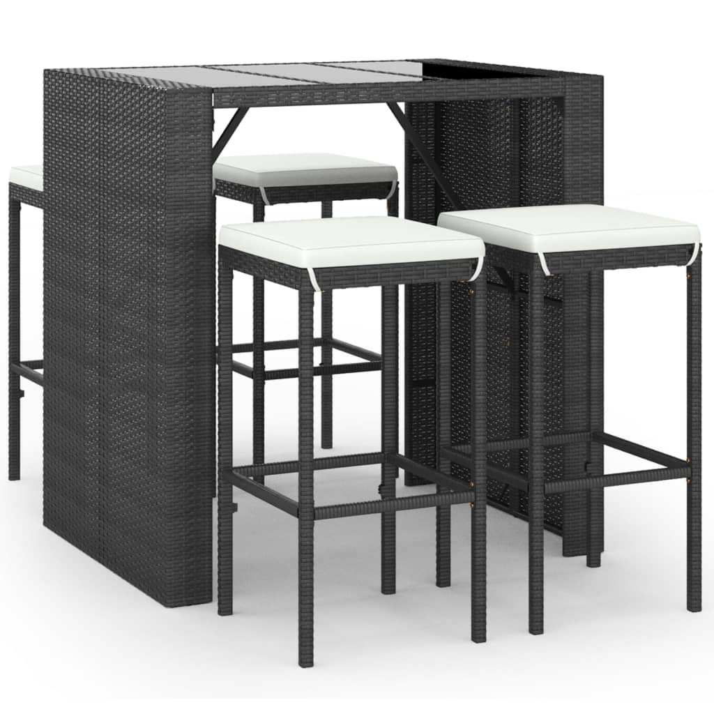 5-Tlg. Gartenbar-Set Mit Kissen Poly Rattan