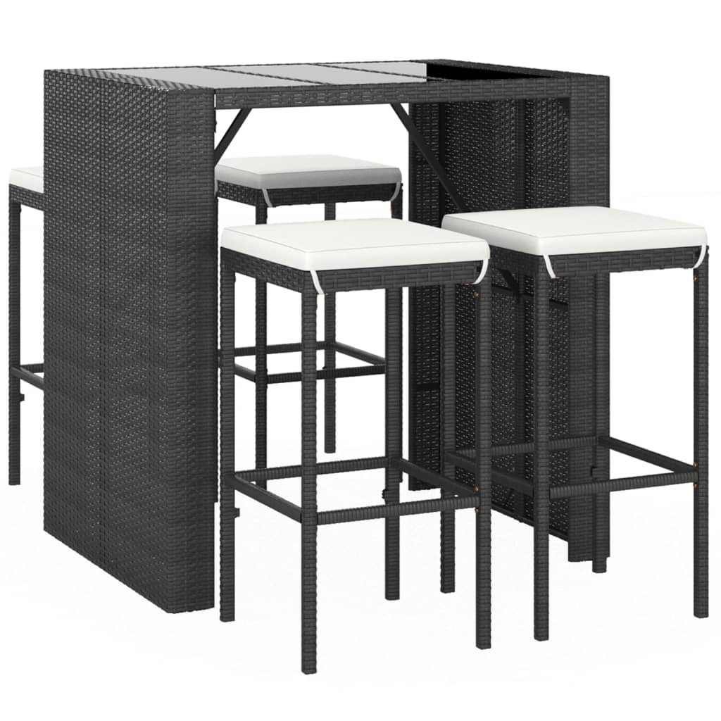 5-Tlg. Gartenbar-Set Mit Kissen Poly Rattan
