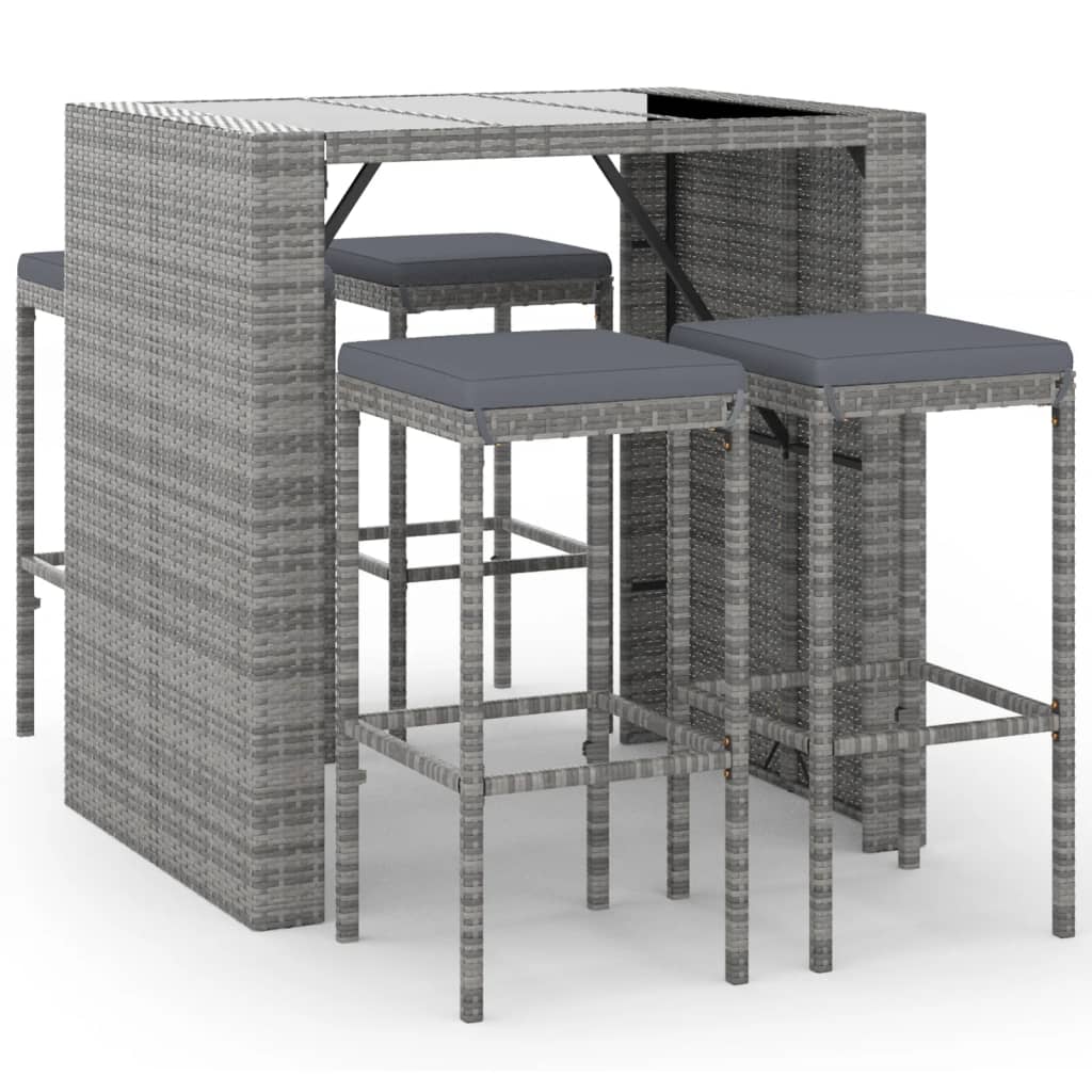 5-Tlg. Gartenbar-Set Mit Kissen Poly Rattan