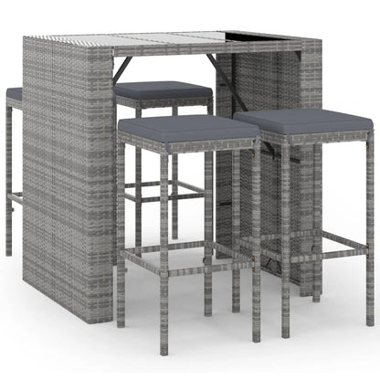 5-Tlg. Gartenbar-Set Mit Kissen Poly Rattan