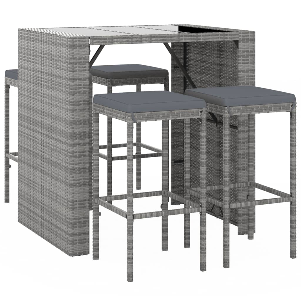 5-Tlg. Gartenbar-Set Mit Kissen Poly Rattan
