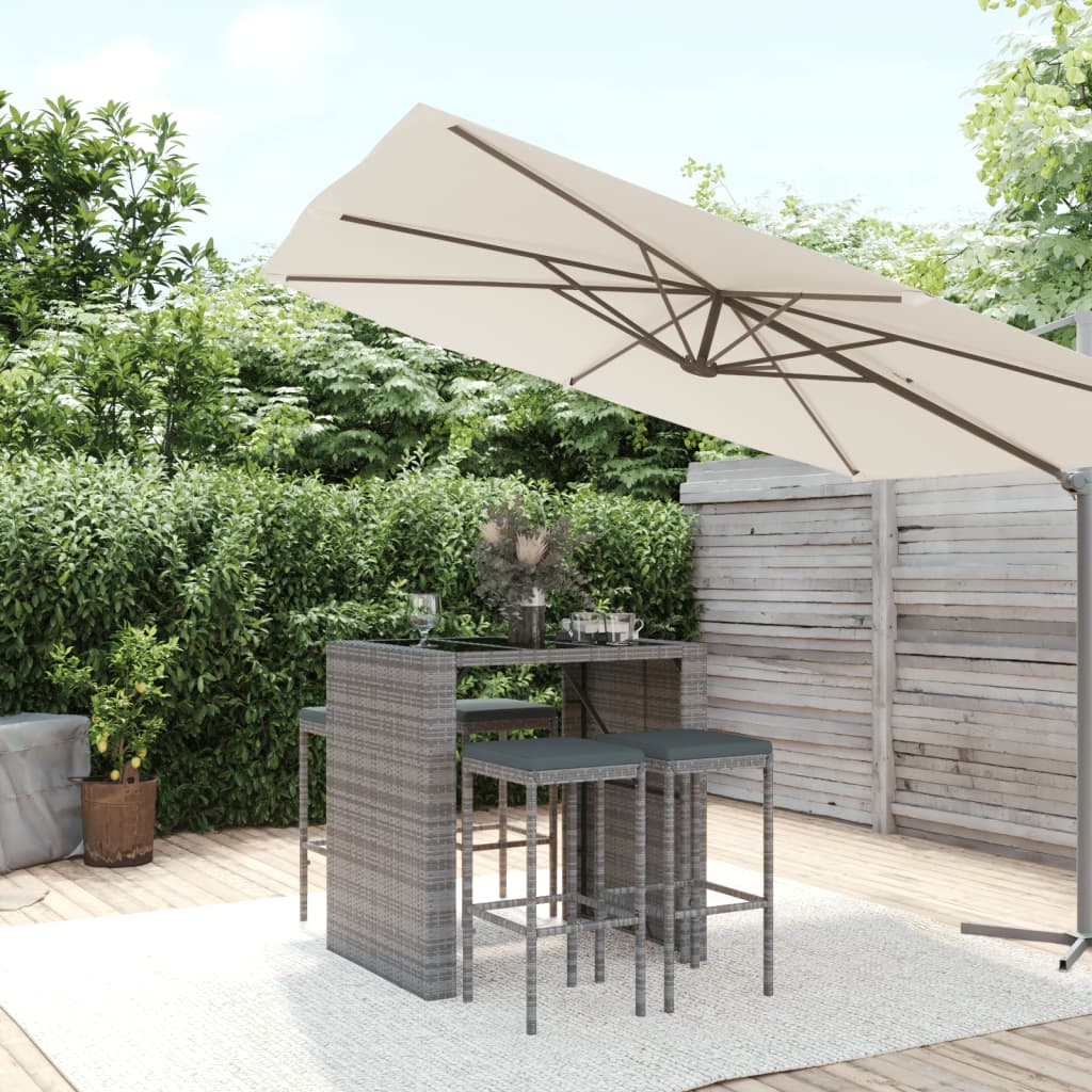 5-Tlg. Gartenbar-Set Mit Kissen Poly Rattan