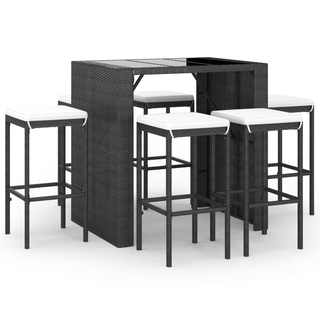 7-Tlg. Gartenbar-Set Mit Kissen Poly Rattan