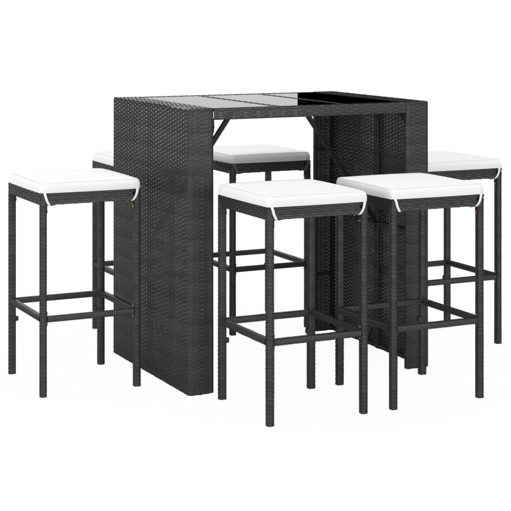 7-Tlg. Gartenbar-Set Mit Kissen Poly Rattan