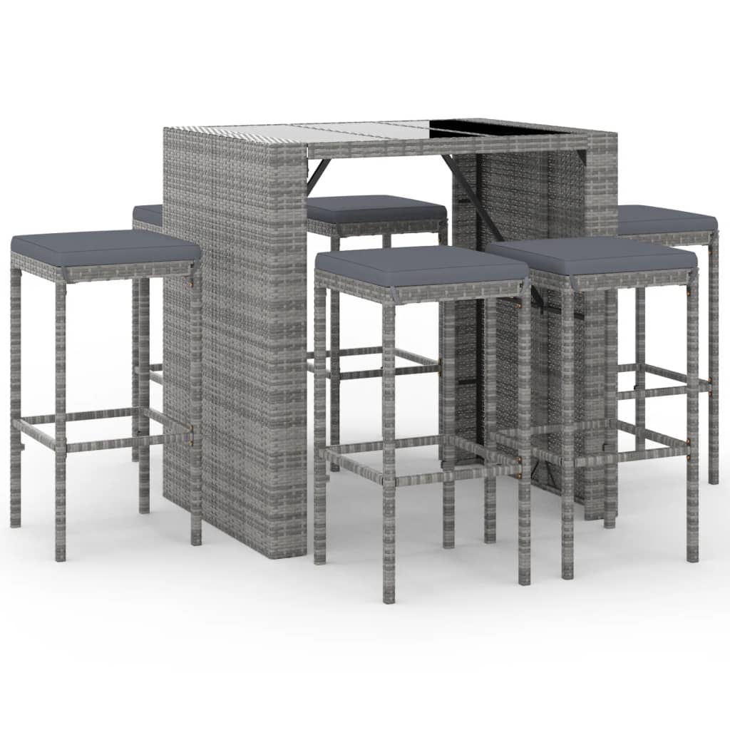 7-Tlg. Gartenbar-Set Mit Kissen Poly Rattan