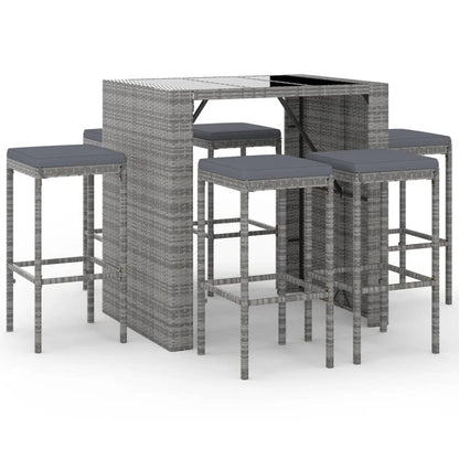 7-Tlg. Gartenbar-Set Mit Kissen Poly Rattan