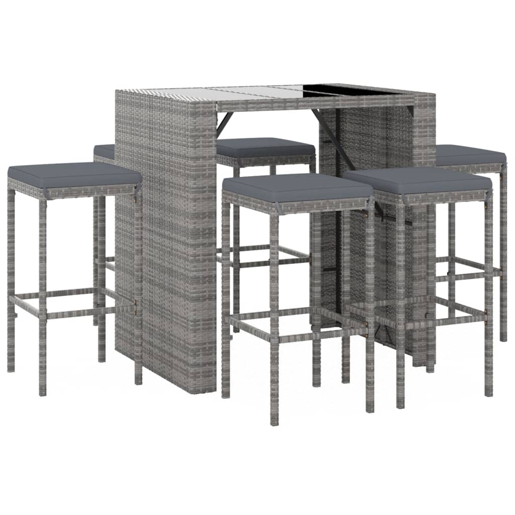 7-Tlg. Gartenbar-Set Mit Kissen Poly Rattan