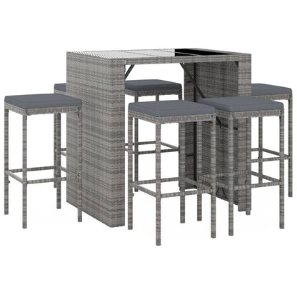 7-Tlg. Gartenbar-Set Mit Kissen Poly Rattan