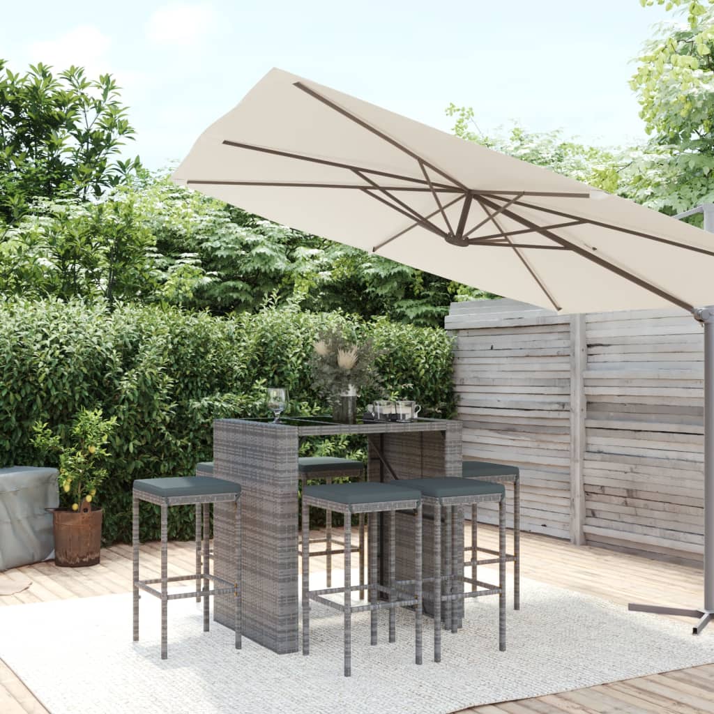 7-Tlg. Gartenbar-Set Mit Kissen Poly Rattan