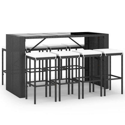 9-Tlg. Gartenbar-Set Mit Kissen Poly Rattan