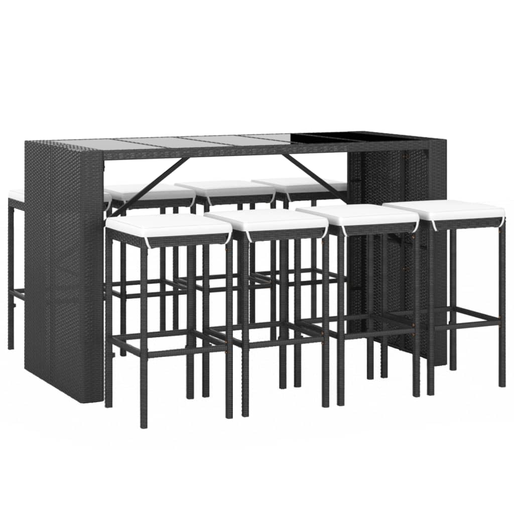 9-Tlg. Gartenbar-Set Mit Kissen Poly Rattan