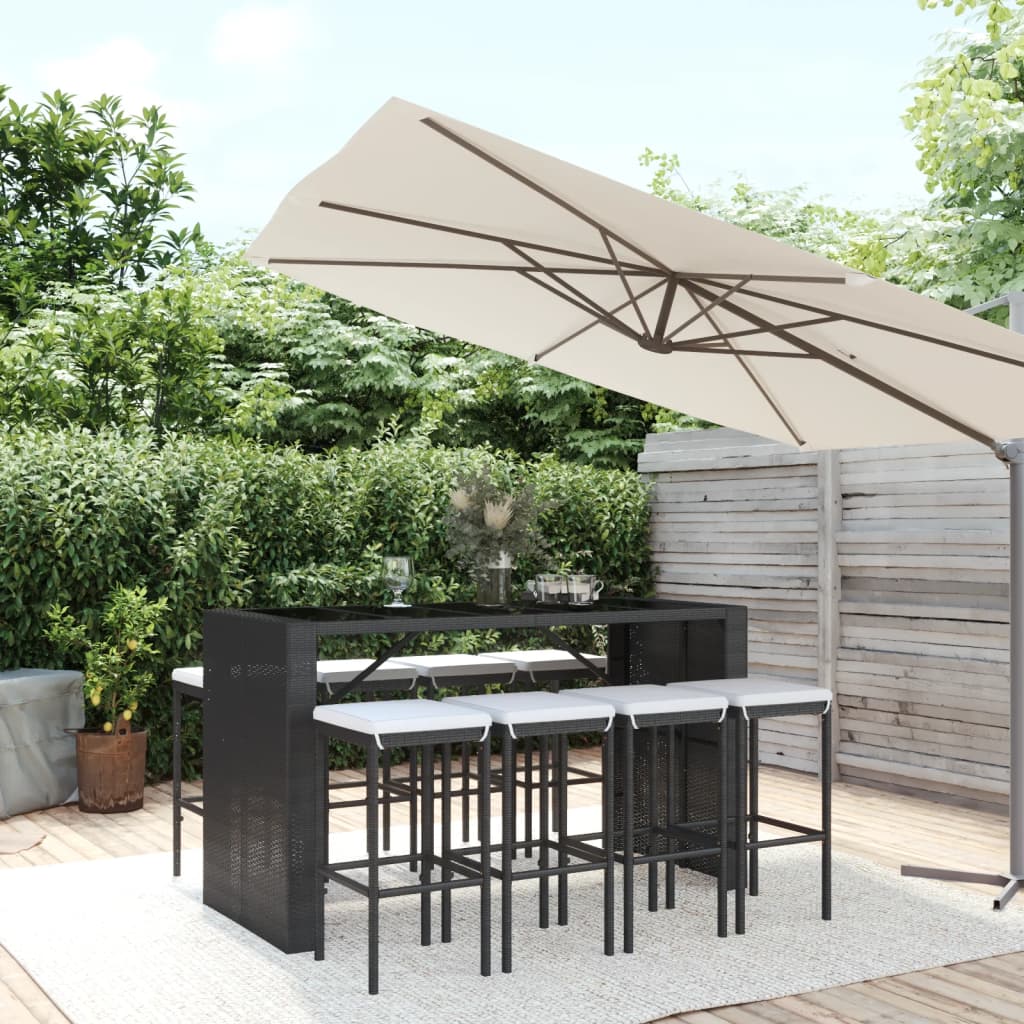 9-Tlg. Gartenbar-Set Mit Kissen Poly Rattan