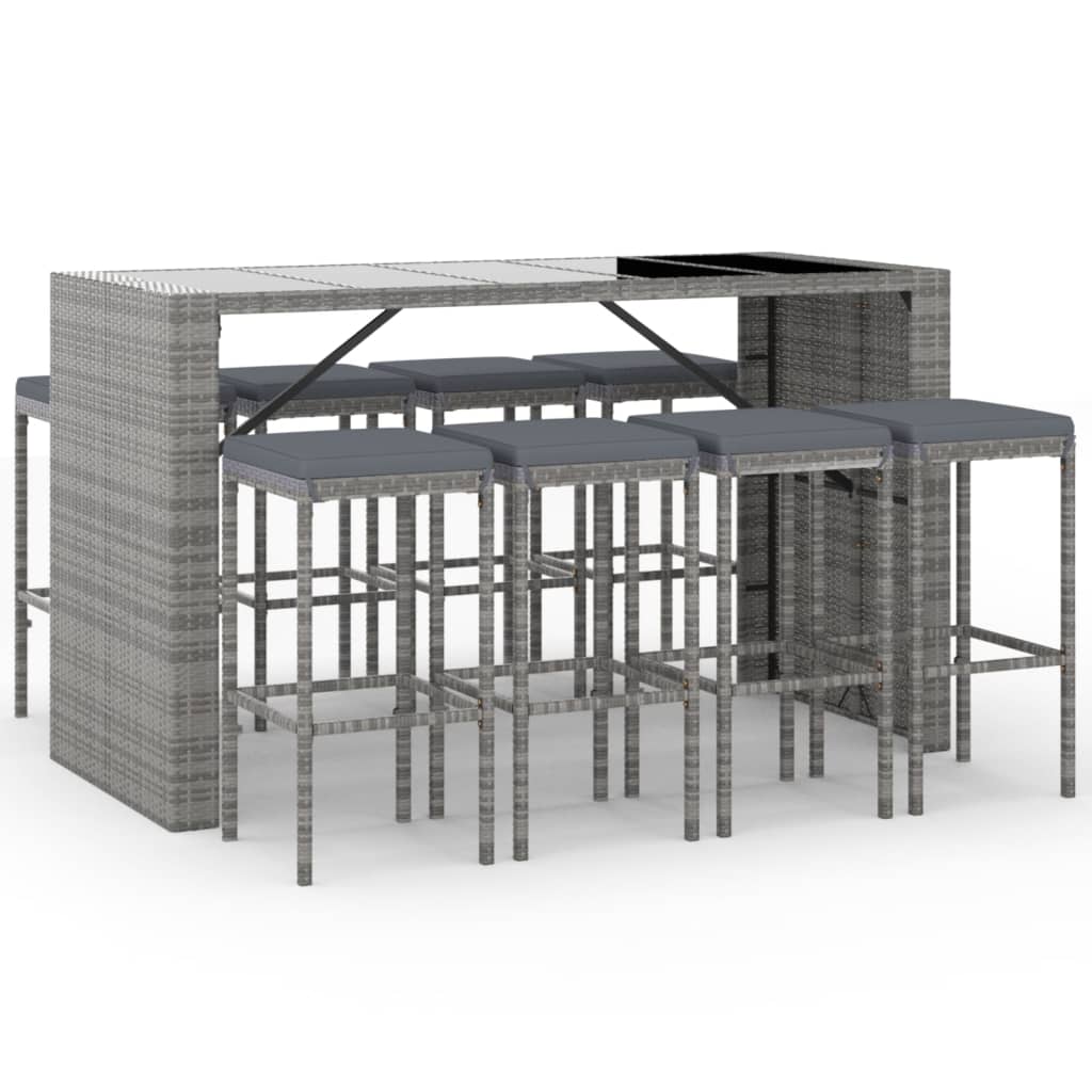 9-Tlg. Gartenbar-Set Mit Kissen Poly Rattan