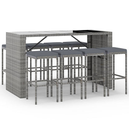 9-Tlg. Gartenbar-Set Mit Kissen Poly Rattan