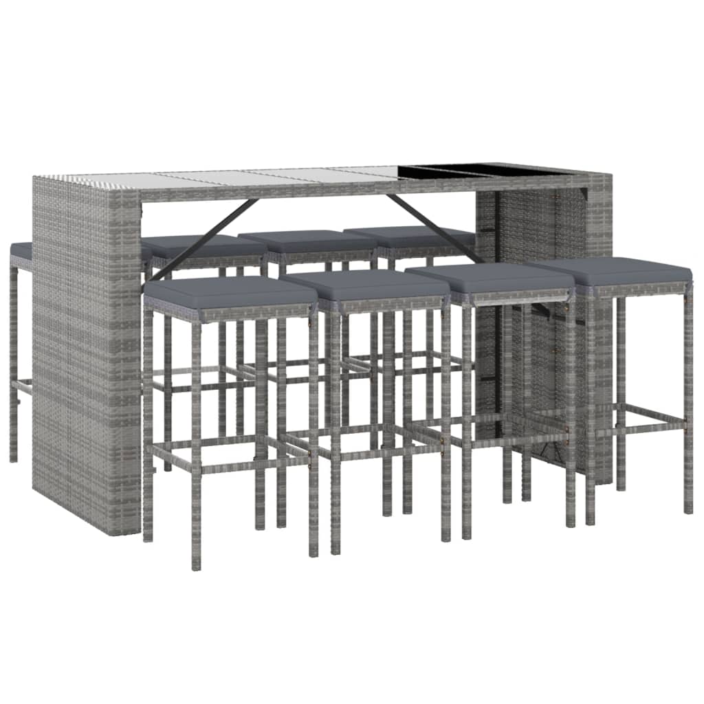 9-Tlg. Gartenbar-Set Mit Kissen Poly Rattan