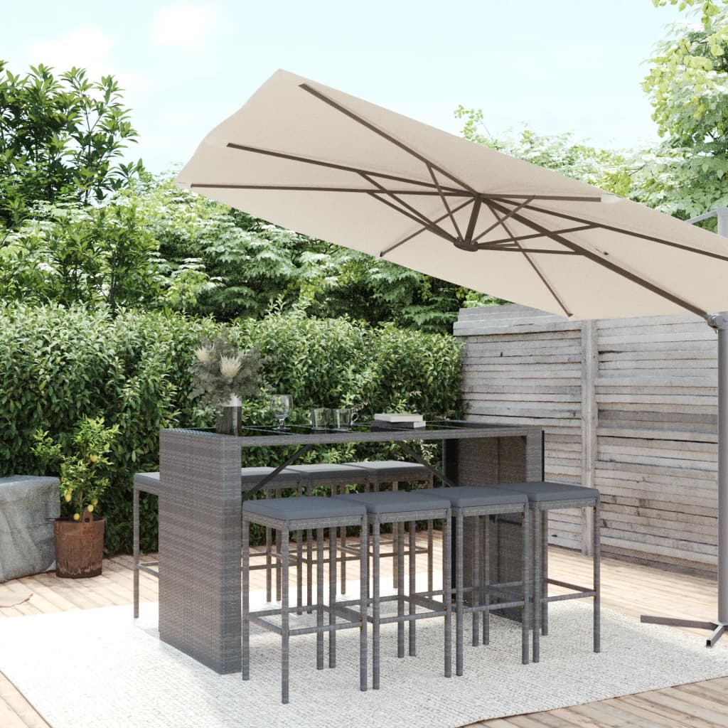 9-Tlg. Gartenbar-Set Mit Kissen Poly Rattan