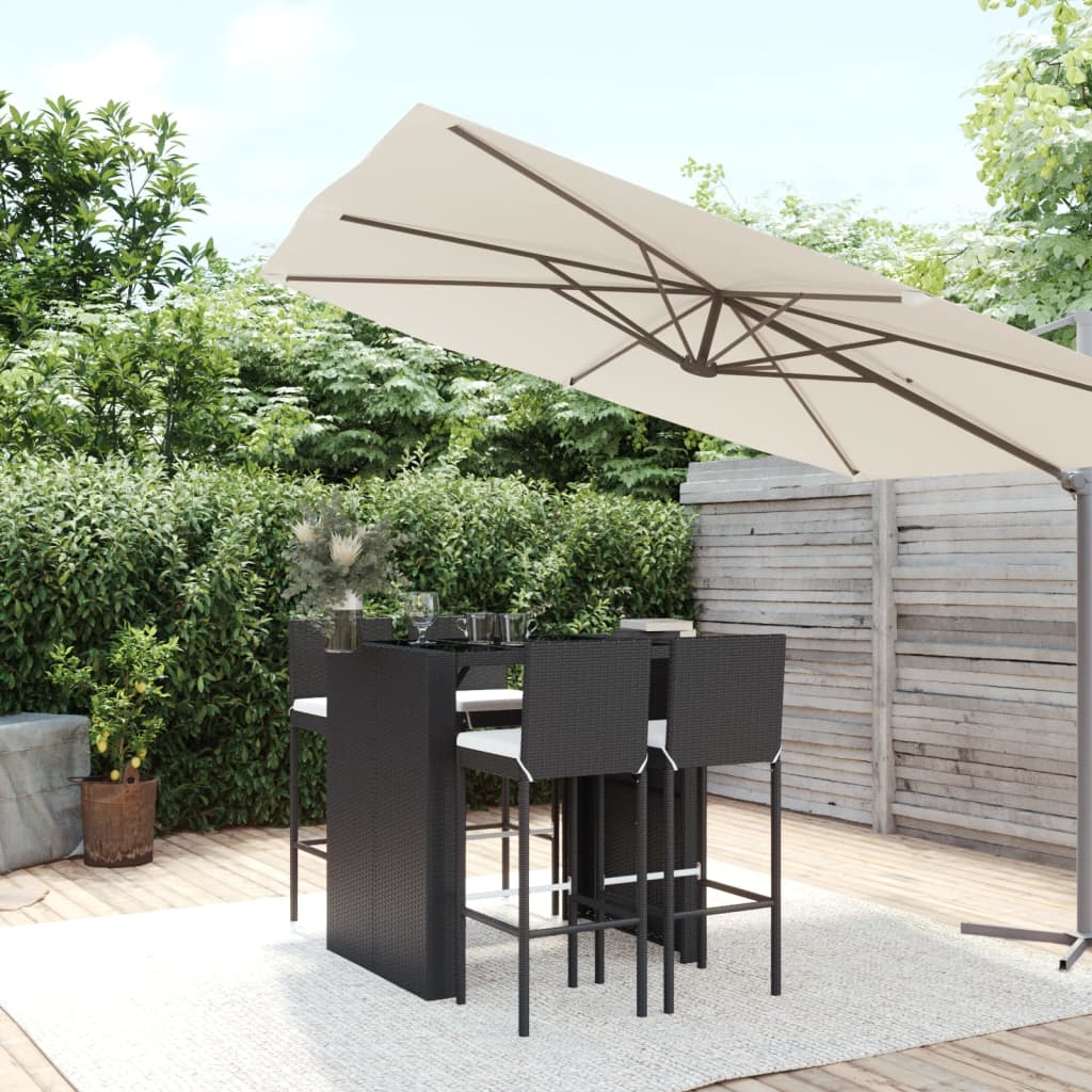 5-Tlg. Gartenbar-Set Mit Kissen Poly Rattan