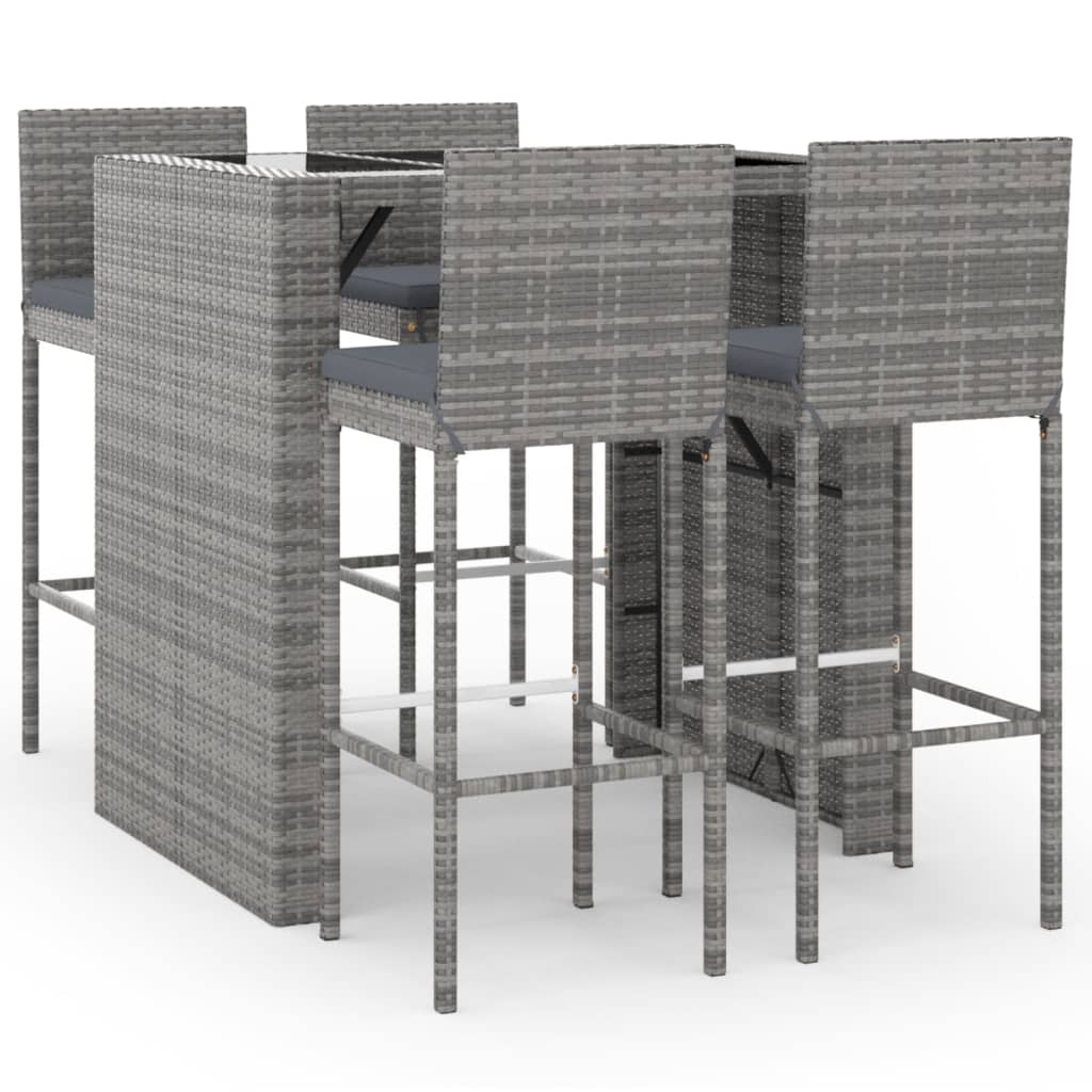 5-Tlg. Gartenbar-Set Mit Kissen Poly Rattan