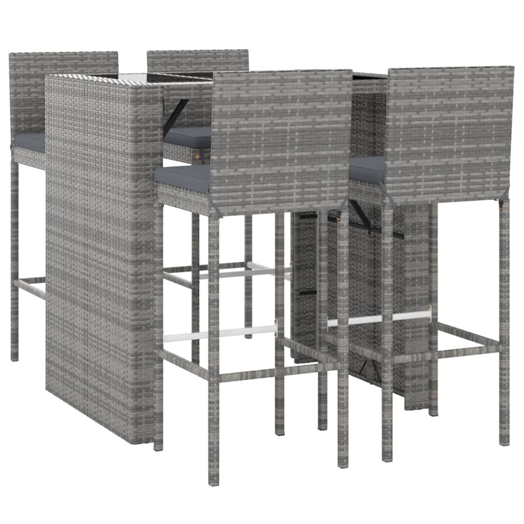 5-Tlg. Gartenbar-Set Mit Kissen Poly Rattan