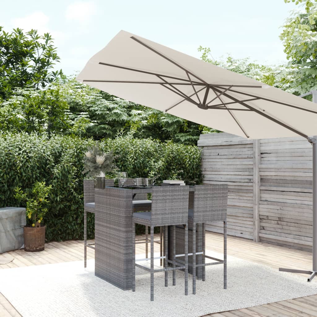 5-Tlg. Gartenbar-Set Mit Kissen Poly Rattan
