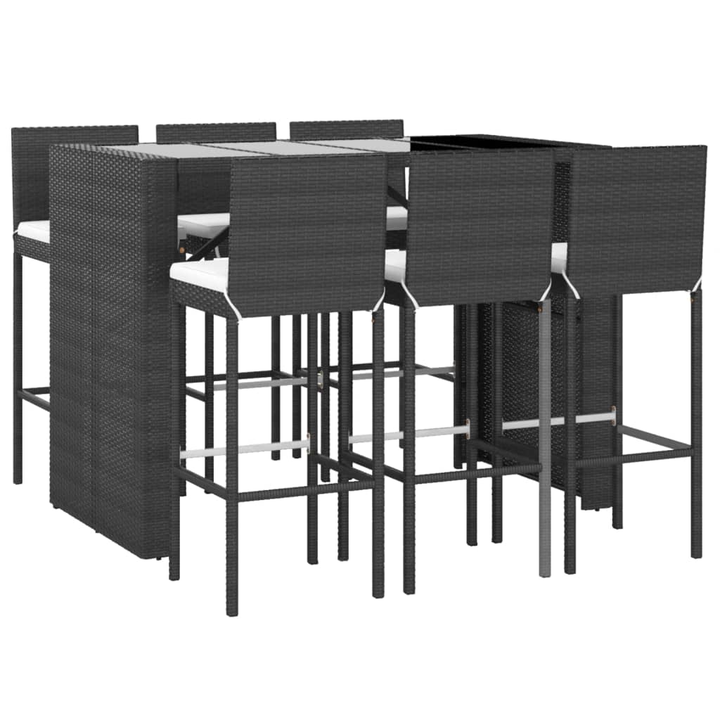 7-Tlg. Gartenbar-Set Mit Kissen Poly Rattan