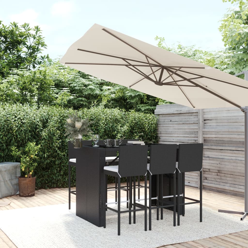 7-Tlg. Gartenbar-Set Mit Kissen Poly Rattan