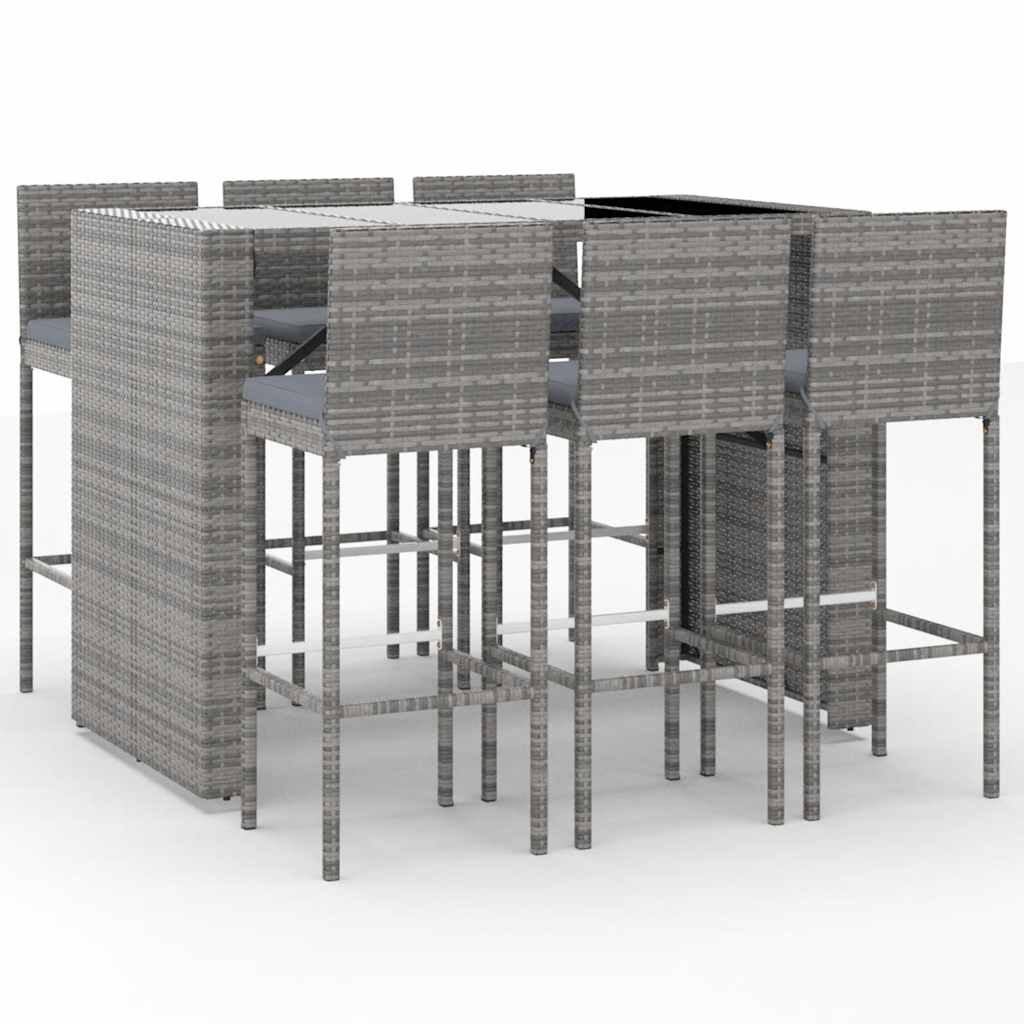 7-Tlg. Gartenbar-Set Mit Kissen Poly Rattan
