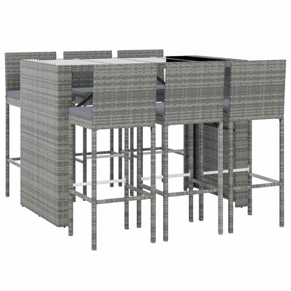 7-Tlg. Gartenbar-Set Mit Kissen Poly Rattan