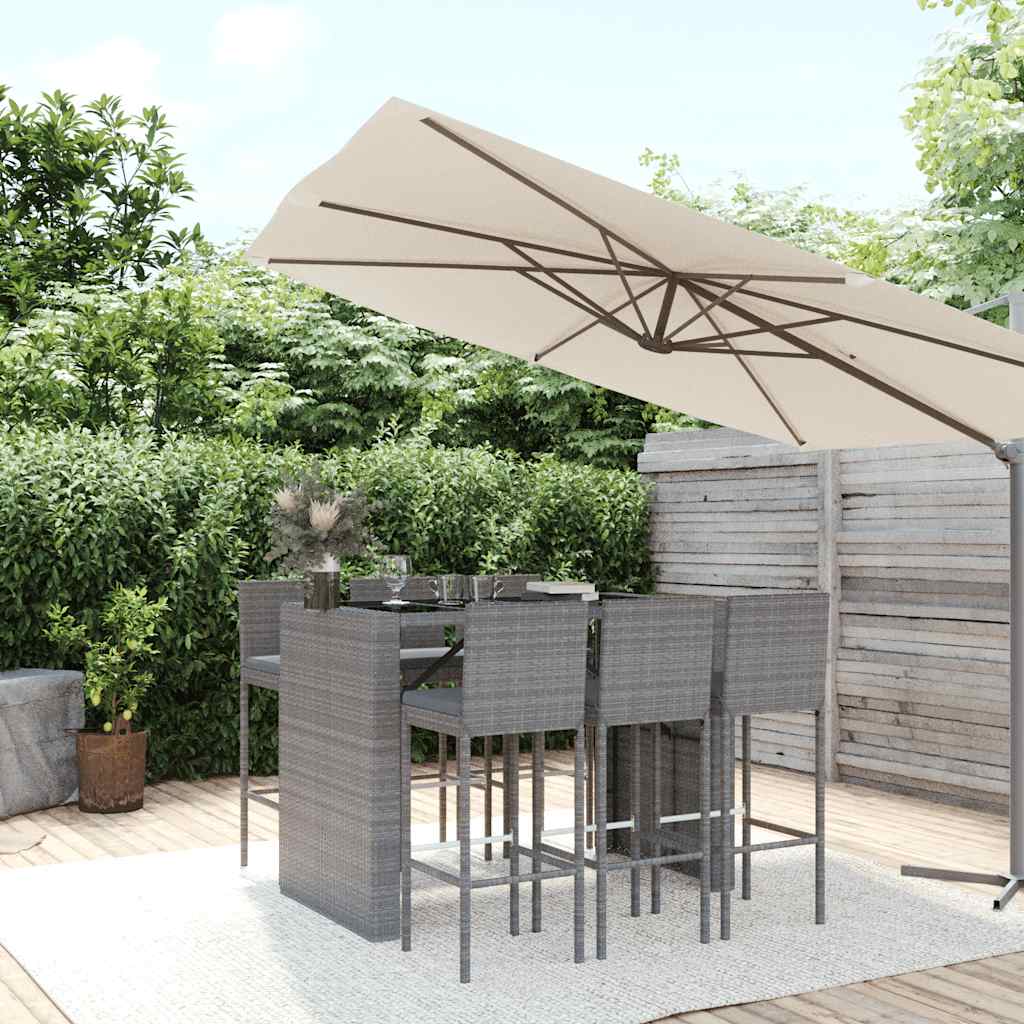 7-Tlg. Gartenbar-Set Mit Kissen Poly Rattan