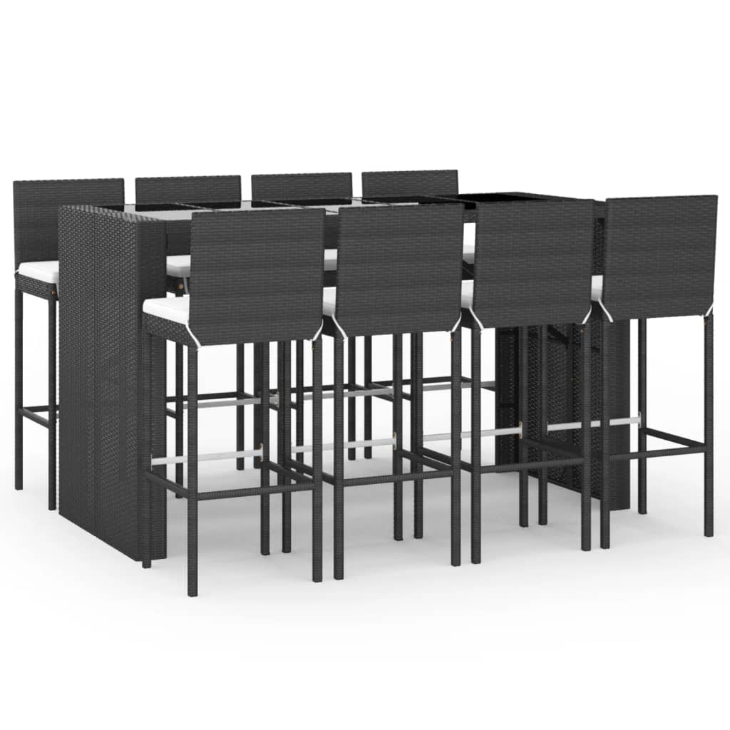 9-Tlg. Gartenbar-Set Mit Kissen Poly Rattan