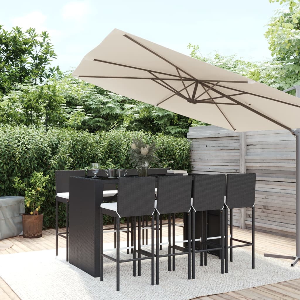 9-Tlg. Gartenbar-Set Mit Kissen Poly Rattan