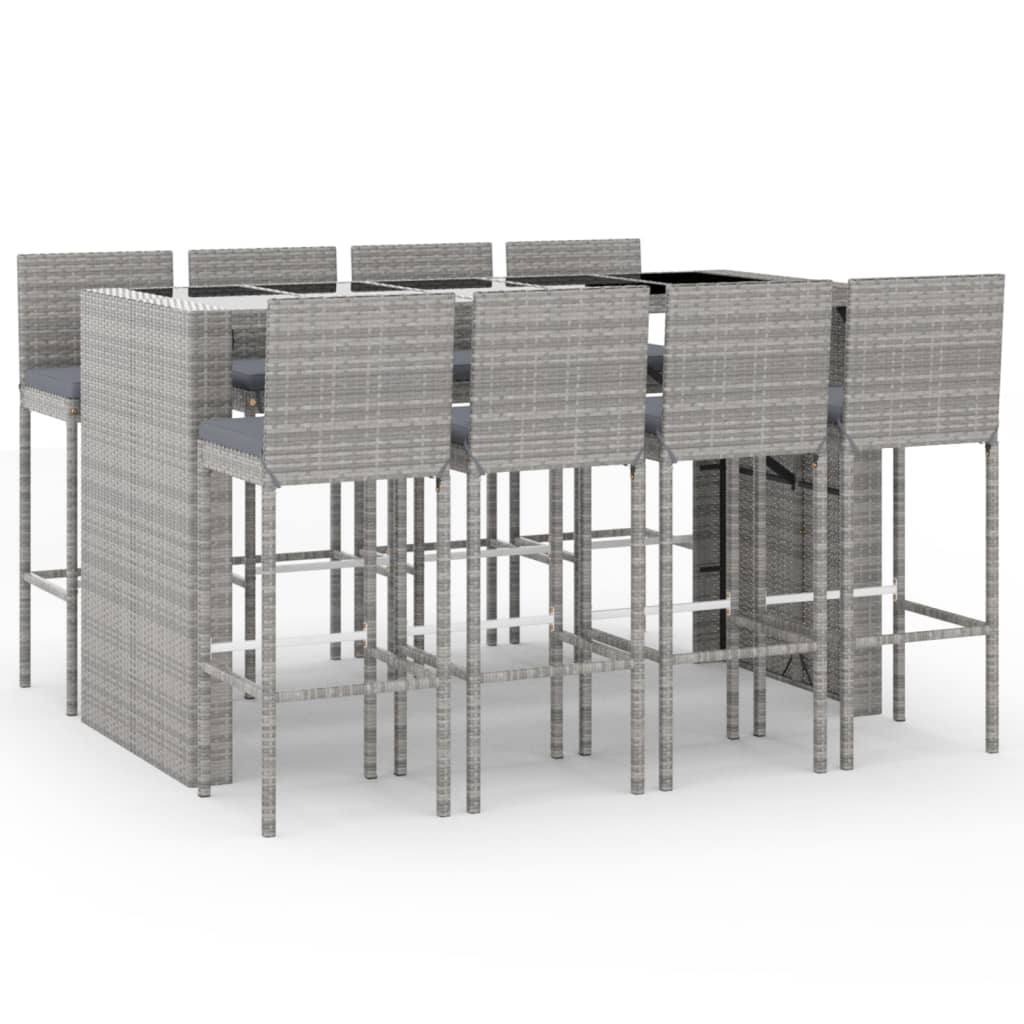 9-Tlg. Gartenbar-Set Mit Kissen Poly Rattan