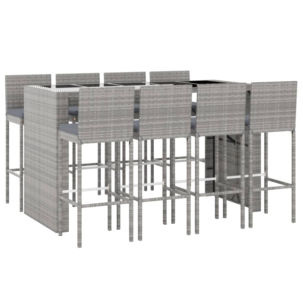 9-Tlg. Gartenbar-Set Mit Kissen Poly Rattan
