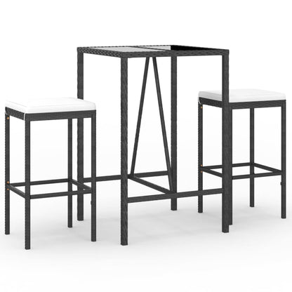 3-Tlg. Gartenbar-Set Mit Kissen Poly Rattan