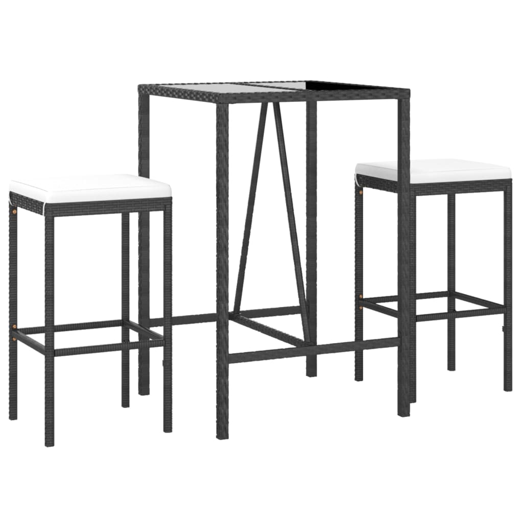 3-Tlg. Gartenbar-Set Mit Kissen Poly Rattan