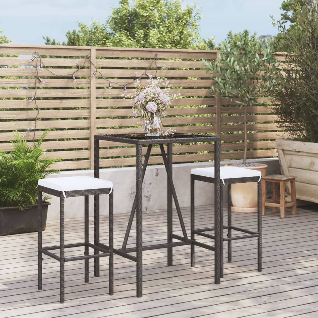 3-Tlg. Gartenbar-Set Mit Kissen Poly Rattan