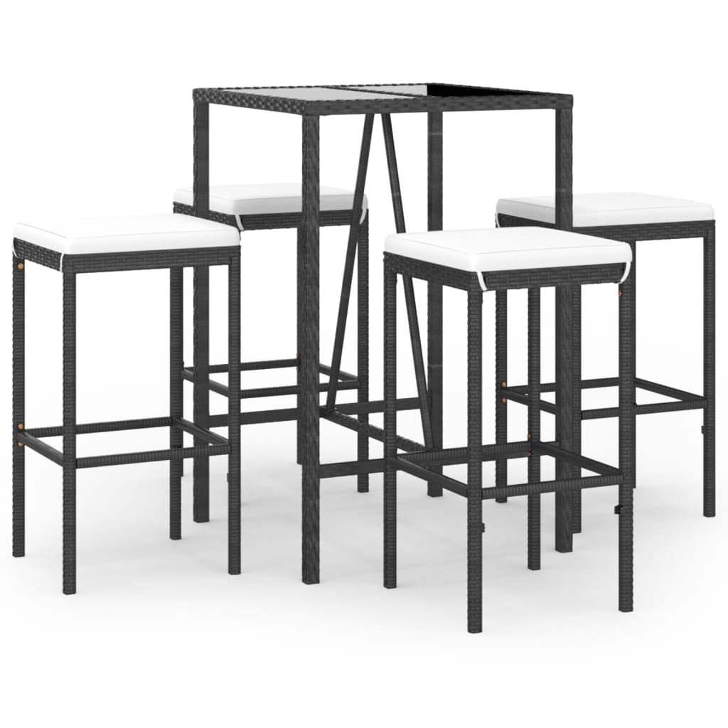 5-Tlg. Gartenbar-Set Mit Kissen Poly Rattan
